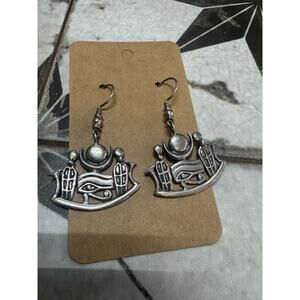 Vintage Silver Egyptian Eye of Horus Motif Dangle Earrings